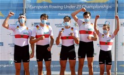 Paul Dohrmann (b), Robin Goeritz, Henning Koencke, Julius Christ (s), Till Martini (c), Men's Coxed Four, Germany, Gold, 2020 European Rowing Under 23 Championships, Duisburg, Germany