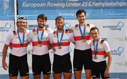 Paul Dohrmann (b), Robin Goeritz, Henning Koencke, Julius Christ (s), Till Martini (c), Men's Coxed Four, Germany, Gold, 2020 European Rowing Under 23 Championships, Duisburg, Germany