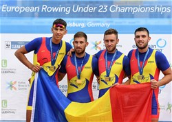 Mihaita-Vasile Tiganescu (b), Mugurel Vasile Semciuc, Stefan-Constantin Berariu, Cosmin Pascari (s), Men's Four, Romania, 2020 European Rowing Under 23 Championships, Duisburg, Germany