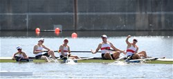 Erik Bruns (b), Frederik Breuer, Tjark Loewa, Ben Gebauer (s), Julius Fabry (c), Men's Coxed Four, Germany, 2019 World Rowing Junior Championships, Tokyo, Japan