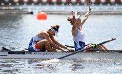 Anna Santruckova (b), Eliska Podrazilova (s), Women's Pair, Czech Republic, 2019 World Rowing Junior Championships, Tokyo, Japan