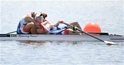 Anna Santruckova (b), Eliska Podrazilova (s), Women's Pair, Czech Republic, 2019 World Rowing Junior Championships, Tokyo, Japan