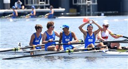 Alessandro Gardino (b), Emilio Pappalettera, Giorgio Battigaglia, Simone Fasoli (s), Men's Four, Italy, 2019 World Rowing Junior Championships, Tokyo, Japan
