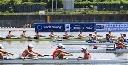 Clara Oberdorfer (b), Klara Kerstan, Kristin Wagner, Svea Pichner, Lene Muehrs, Olivia Clotten, Emma Koegler, Mathilda Kitzmann (s), Janne-Marit Boerger (c), Women's Eight, Germany, 2019 World Rowing Junior Championships, Tokyo, Japan