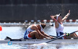 Anna Santruckova (b), Eliska Podrazilova (s), Women's Pair, Czech Republic, 2019 World Rowing Junior Championships, Tokyo, Japan