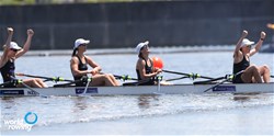 Eva Hofmans (b), Rebecca Leigh, Shakira Mirfin, Phoebe Trolove (s), Women's Quadruple Sculls, New Zealand, 2019 World Rowing Junior Championships, Tokyo, Japan
