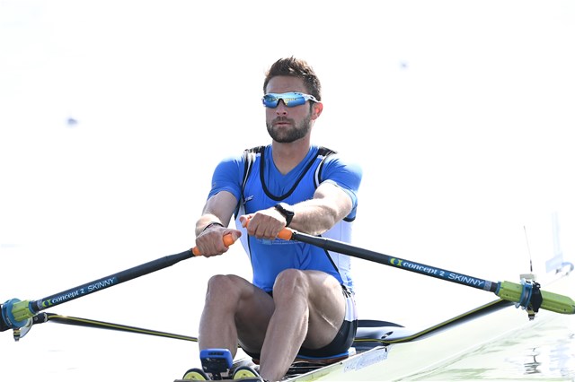 Stefanos Ntouskos, Men's Single Sculls, Greece, Heats, 2021 World Rowing European Olympic and Paralympic Qualification Regatta, Varese, Italy - photo Detlev Seyb / Myrowingphoto.com