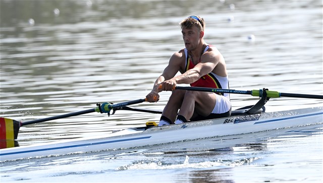 Ward Lemmelijn, Men's Single Sculls, Belgium, Heats, 2021 World Rowing European Olympic and Paralympic Qualification Regatta, Varese, Italy - photo Detlev Seyb / Myrowingphoto.com