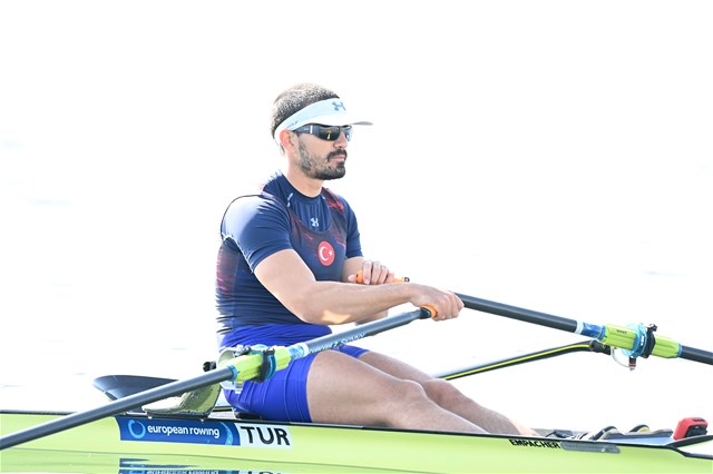 Onat Kazakli, Men's Single Sculls, Turkey, Heats, 2021 World Rowing European Olympic and Paralympic Qualification Regatta, Varese, Italy - photo Detlev Seyb / Myrowingphoto.com
