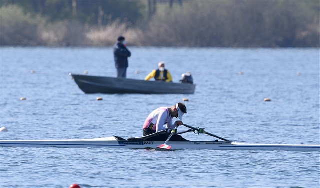 Lukas Reim, Men's Single Sculls, Austria, Finals, 2021 World Rowing European Olympic and Paralympic Qualification Regatta, Varese, Italy - photo Detlev Seyb / Myrowingphoto.com