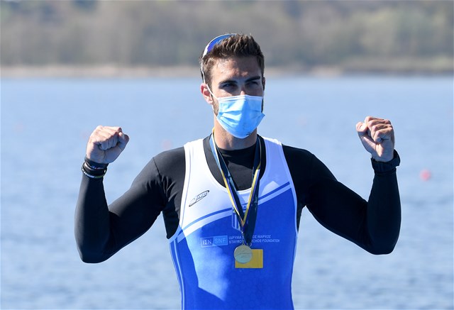 Stefanos Ntouskos, Men's Single Sculls, Greece, Finals, 2021 World Rowing European Olympic and Paralympic Qualification Regatta, Varese, Italy - photo Detlev Seyb / Myrowingphoto.com