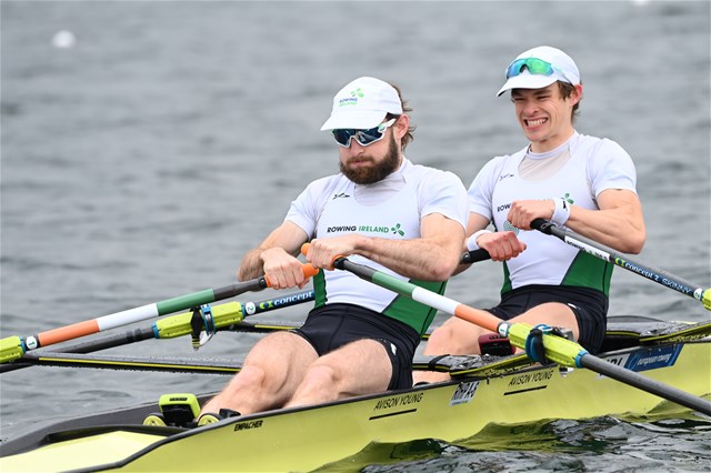 Fintan Mccarthy (b), Paul O'Donovan (s), Lightweight Men's Double Sculls, Ireland, 2021 European Rowing Championships, Varese, ItalyDetlev Seyb/MyRowingPhoto.com