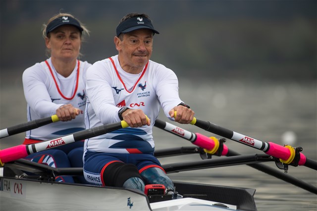 Perle Bouge (b), Christophe Lavigne (s), PR2 Mixed double sculls, France, 2021 European Rowing Championships, Varese, Italy / Benedict Tufnell