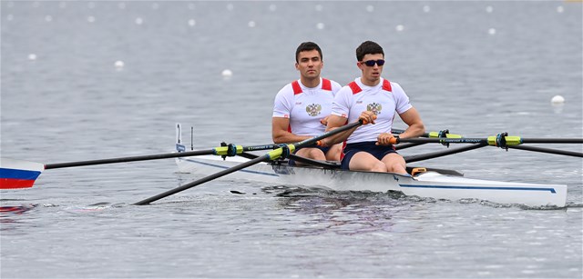 Ilya Kondratyev (b), Andrey Potapkin (s), Men's Double Sculls, Russian Federation, 2021 European Rowing Championships, Varese, Italy / Detlev Seyb/MyRowingPhoto.com