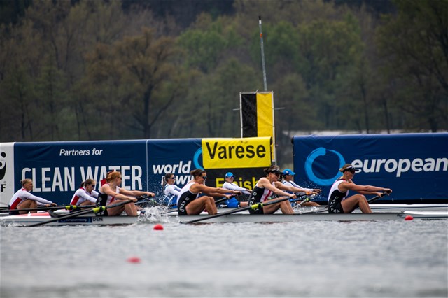 Hedvig Laerke Berg Rasmussen (b), Fie Udby Erichsen (s), Denmark, gold, Ivana Jurkovic (b), Josipa Jurkovic (s), Women's Pair, Croatia, silver, Susannah Susie Dear (b), Samantha Sam Redgrave (s), Great Britain, bronze, Women's Pair, 2021 World Rowing Cup III, Sabaudia, Italy / World Rowing/Benedict Tufnell
