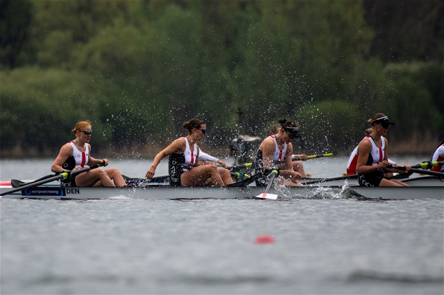 Hedvig Laerke Berg Rasmussen (b), Fie Udby Erichsen (s), Denmark, gold, Ivana Jurkovic (b), Josipa Jurkovic (s), Women's Pair, Croatia, silver, Susannah Susie Dear (b), Samantha Sam Redgrave (s), Great Britain, bronze, Women's Pair, 2021 World Rowing Cup III, Sabaudia, Italy / World Rowing/Benedict Tufnell