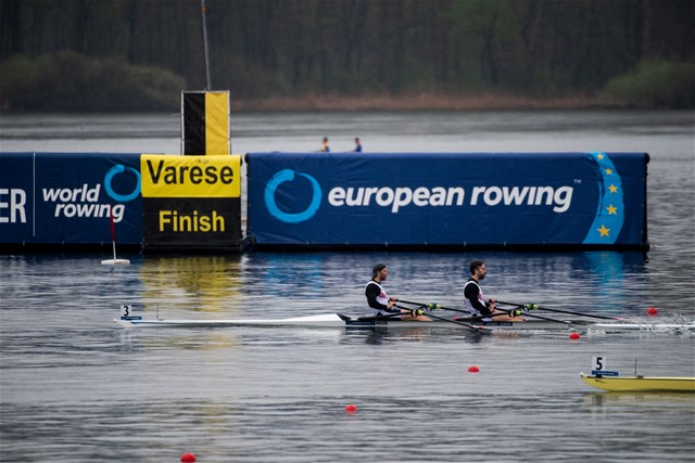 Kristoffer Brun (b), Are Strandli (s), Men's Double Sculls, Norway, 2021 European Rowing Championships, Varese, Italy / Benedict Tufnell
