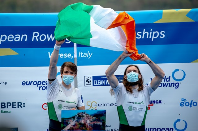 Fintan Mccarthy (b), Paul O'Donovan (s), Lightweight Men's Double Sculls, Ireland, 2021 European Rowing Championships, Varese, Italy / Benedict Tufnell
