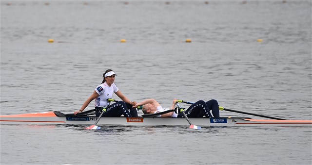 Roos De Jong (b), Lisa Scheenaard (s), Women's Double Sculls, Netherlands, 2021 European Rowing Championships, Varese, Italy / Detlev Seyb/MyRowingPhoto.com