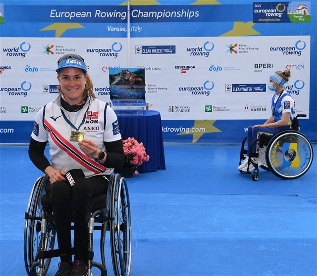 Birgit Skarstein, PR1 Womens Single Sculls, Norway, 2021 European Rowing Championships, Varese, Italy / Detlev Seyb/MyRowingPhoto.com