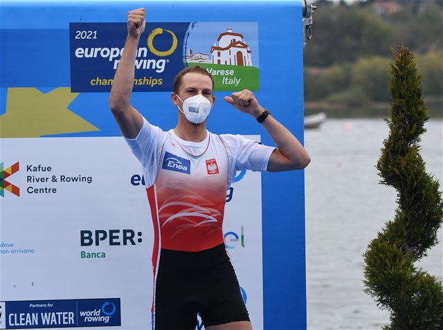Natan Wegrzycki-Szymczyk, Men's Single Sculls, Poland, 2021 European Rowing Championships, Varese, Italy / Detlev Seyb/MyRowingPhoto.com
