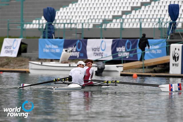 Tomas Anda (b), Jakub Herhonek (s), Men's Double Sculls, Slovakia, 2021 World Rowing Cup I, Zagreb, Croatia