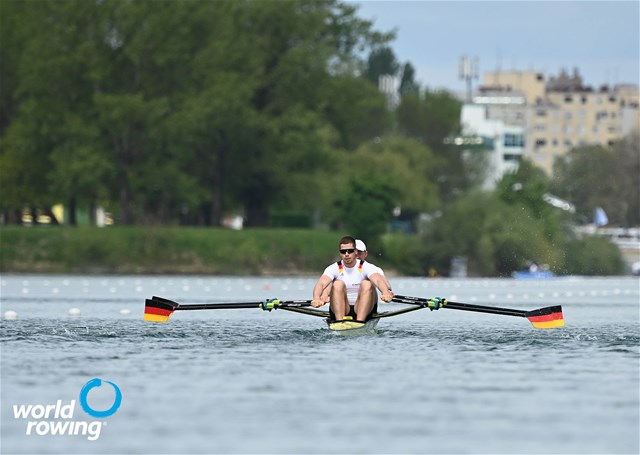 Stephan Krueger (b), Marc Weber (s), Men's Double Sculls, Germany, 2021 World Rowing Cup I, Zagreb, Croatia