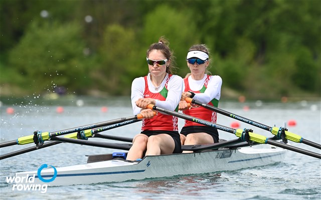 Tatsiana Hancharova (b), Alena Furman (s), Lightweight Women's Double Sculls, Belarus, 2021 World Rowing Cup I, Zagreb, Croatia
