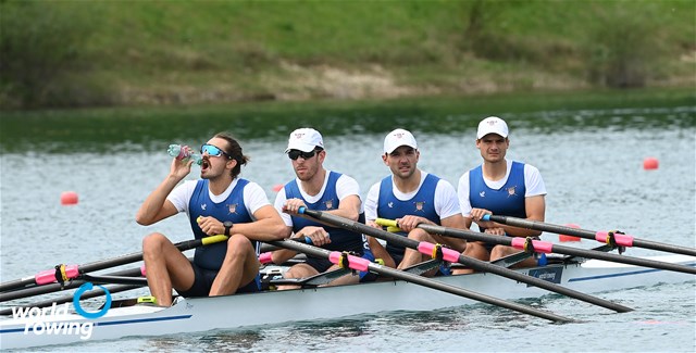 Sorin Koszyk (b), Eliot Putnam, Justin Keen, Charles Anderson (s), Men's Quadruple Sculls, United States of America, 2021 World Rowing Cup I, Zagreb, Croatia
