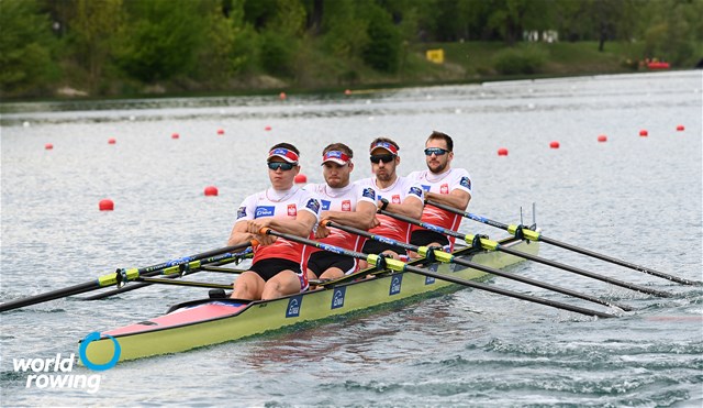 Dominik Czaja (b), Wiktor Chabel, Szymon Posnik, Fabian Baranski (s), Men's Quadruple Sculls, Poland, 2021 World Rowing Cup I, Zagreb, Croatia