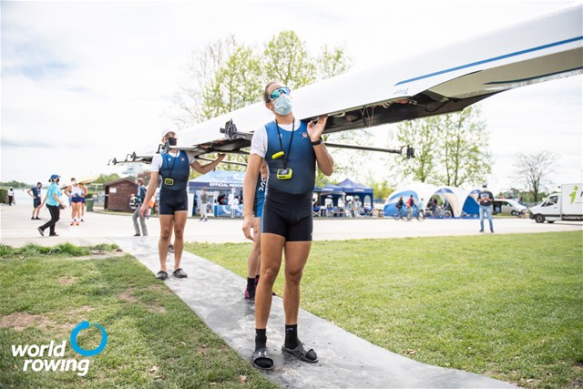 Sorin Koszyk (b), Eliot Putnam, Justin Keen, Charles Anderson (s), Men's Quadruple Sculls, United States of America, 2021 World Rowing Cup I, Zagreb, Croatia