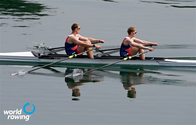 Jakub Podrazil (b), Jan Cincibuch (s), Men's Double Sculls, Czech Republic, 2021 World Rowing Cup I, Zagreb, Croatia / Detlev Seyb/MyRowingPhoto.com