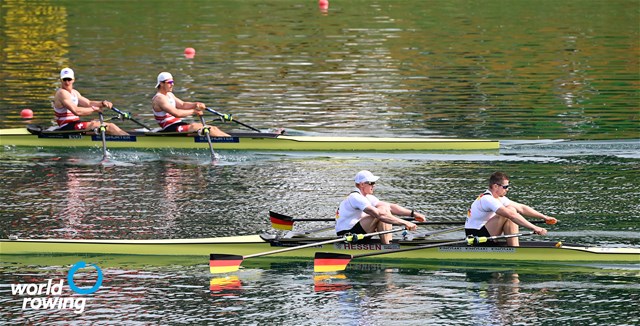 Stephan Krueger (b), Marc Weber (s), Men's Double Sculls, Germany, 2021 World Rowing Cup I, Zagreb, Croatia / Detlev Seyb/MyRowingPhoto.com