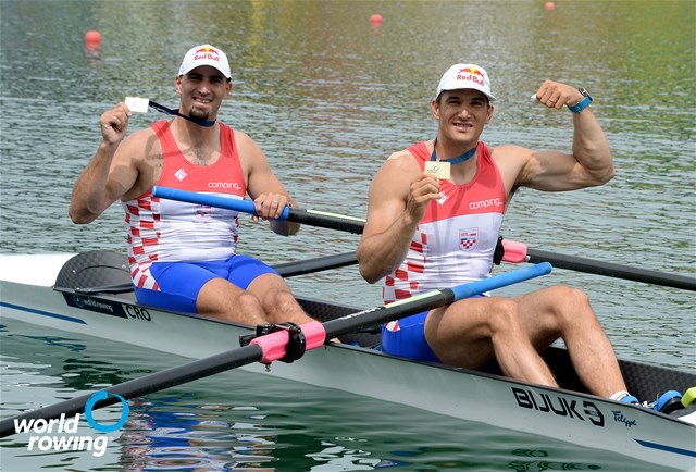 Martin Sinkovic (b), Valent Sinkovic (s), Men's Pair, Croatia, gold, 2021 World Rowing Cup I, Zagreb, Croatia / Detlev Seyb/MyRowingPhoto.com