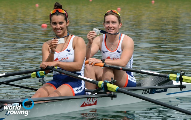 Helene Lefebvre (b), Elodie Ravera-Scaramozzino (s), Women's Double Sculls, France, silver, 2021 World Rowing Cup I, Zagreb, Croatia / Detlev Seyb/MyRowingPhoto.com
