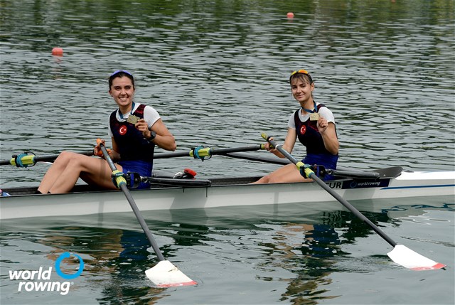 Sefik Cakmak (b), Mert Kaan Kartal (s), Lightweight Men's Double Sculls, Turkey, bronze, 2021 World Rowing Cup I, Zagreb, Croatia / Detlev Seyb/MyRowingPhoto.com