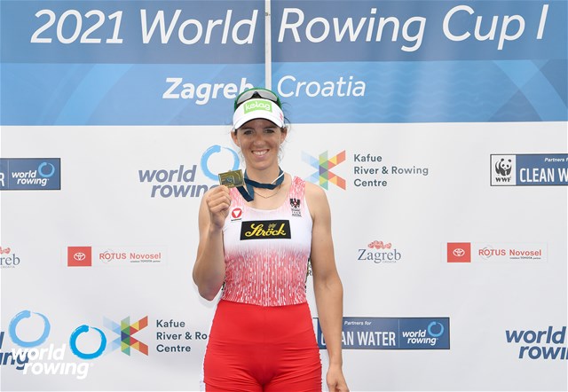 Magdalena Lobnig, Women's Single Sculls, Austria, gold, 2021 World Rowing Cup I, Zagreb, Croatia / Detlev Seyb/MyRowingPhoto.com