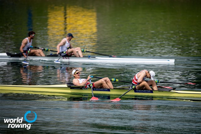 Barnabe Delarze (b), Roman Roeoesli (s), Men's Double Sculls, Switzerland, 2021 World Rowing Cup I, Zagreb, Croatia / World Rowing/Benedict Tufnell
