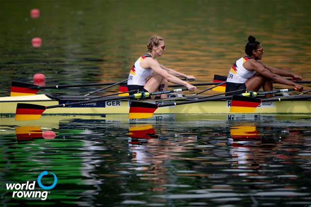 Daniela Schultze (b), Carlotta Nwajide, Women's Quadruple Sculls, Germany, 2021 World Rowing Cup I, Zagreb, Croatia / World Rowing/Benedict Tufnell