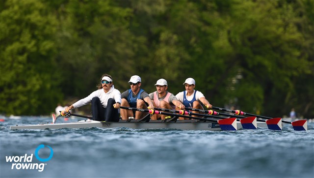 Sorin Koszyk (b), Eliot Putnam, Justin Keen, Charles Anderson (s), Men's Quadruple Sculls, United States of America, 2021 World Rowing Final Olympic Qualification Regatta, Lucerne, Switzerland