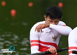 Denri Maulidzar Al Ghifari (b), Ferdiansyah Ferdiansyah (s), Men's Pair, Indonesia, 2021 World Rowing Final Olympic Qualification Regatta, Lucerne, Switzerland / Detlev Seyb/MyRowingPhoto.com