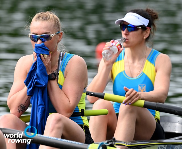 Oksana Golub (b), Daryna Verkhogliad, Women's Four, Ukraine, 2021 World Rowing Final Olympic Qualification Regatta, Lucerne, Switzerland