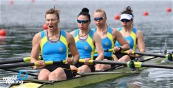 Oksana Golub (b), Daryna Verkhogliad, Yevheniia Dovhodko, Olena Buryak (s), Women's Four, Ukraine, 2021 World Rowing Final Olympic Qualification Regatta, Lucerne, Switzerland
