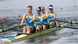 Oksana Golub (b), Daryna Verkhogliad, Yevheniia Dovhodko, Olena Buryak (s), Women's Four, Ukraine, 2021 World Rowing Final Olympic Qualification Regatta, Lucerne, Switzerland