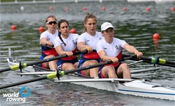 Nikola Kropackova (b), Marketa Nedelova, Marie Jurkova, Anna Zabova (s), Women's Four, Czech Republic, 2021 World Rowing Final Olympic Qualification Regatta, Lucerne, Switzerland