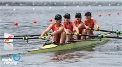 Miaomiao Qin (b), Shiyu Lu, Xinyu Lin, Fei Wang (s), Women's Four, People's Republic of China, 2021 World Rowing Final Olympic Qualification Regatta, Lucerne, Switzerland