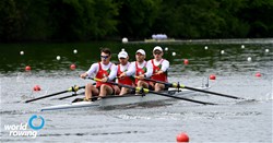 Dzianis Suravets (b), Stanislau Shcharbachenia, Ihar Pashevich, Mikalai Sharlap (s), Men's Four, Belarus, 2021 World Rowing Final Olympic Qualification Regatta, Lucerne, Switzerland