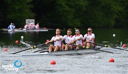 Vasily Stepanov (b), Maksim Golubev, Ilia Ivanov, Dmitry Kuznetsov (s), Men's Four, Russian Federation, 2021 World Rowing Final Olympic Qualification Regatta, Lucerne, Switzerland