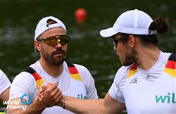 Maximilian Planer, Paul Gebauer (s), Men's Four, Germany, 2021 World Rowing Final Olympic Qualification Regatta, Lucerne, Switzerland
