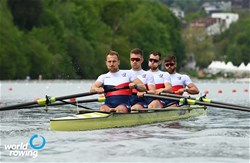 Jan Hajek (b), Stepan Keller, Matej Mach, Vilem Pachman (s), Men's Four, Czech Republic, 2021 World Rowing Final Olympic Qualification Regatta, Lucerne, Switzerland